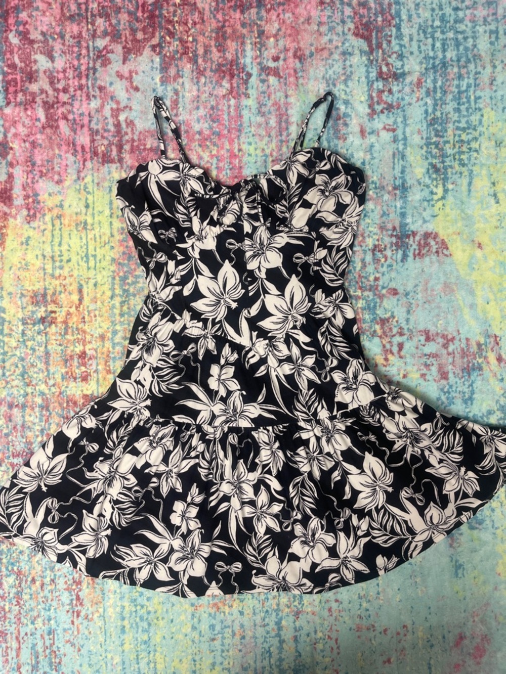 Black & White Floral Spaghetti-Strap Sundress